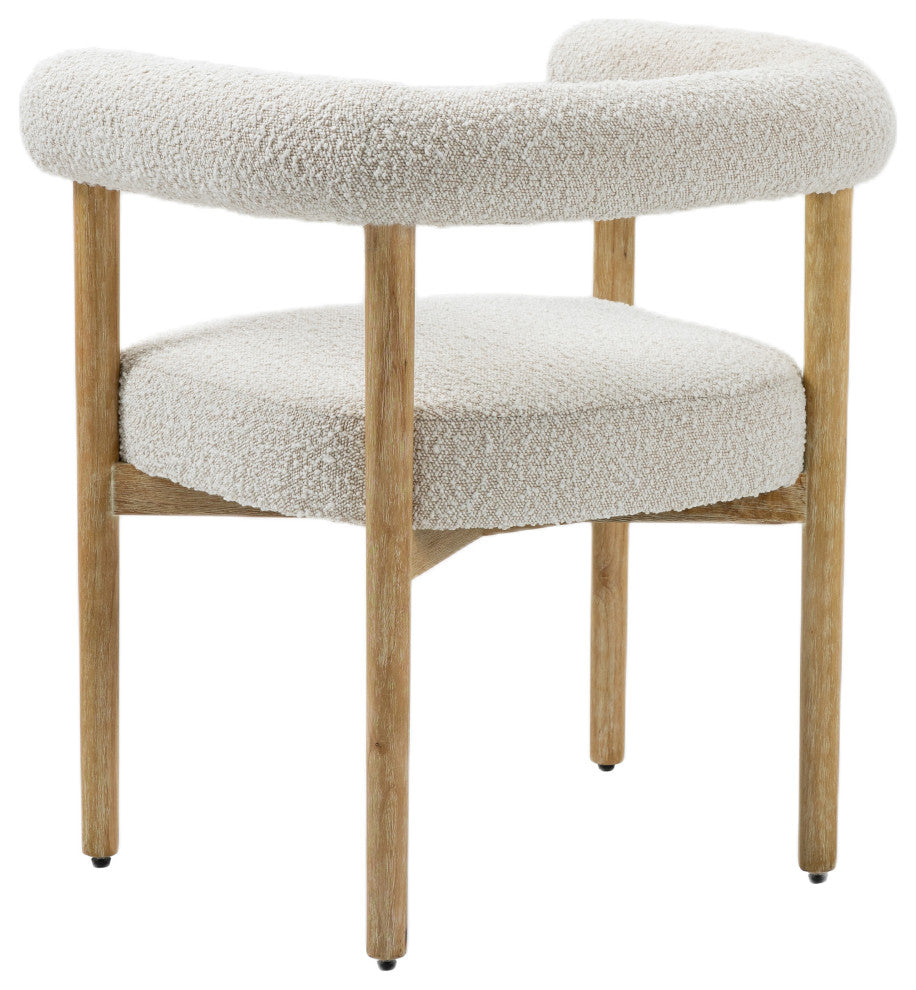 Hyatt Boucle Fabric Upholsetered Dining Chair, Cream, Natural Finish