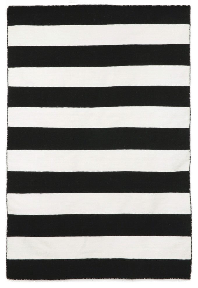 Sorrento Rugby Stripe Indoor/Outdoor Rug, Black, 8'3"x11'6"