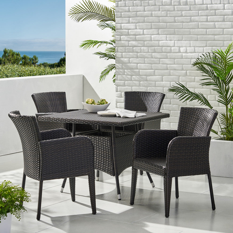GDF Studio 5-Piece Clinton Outdoor Brown Wicker Dining Set