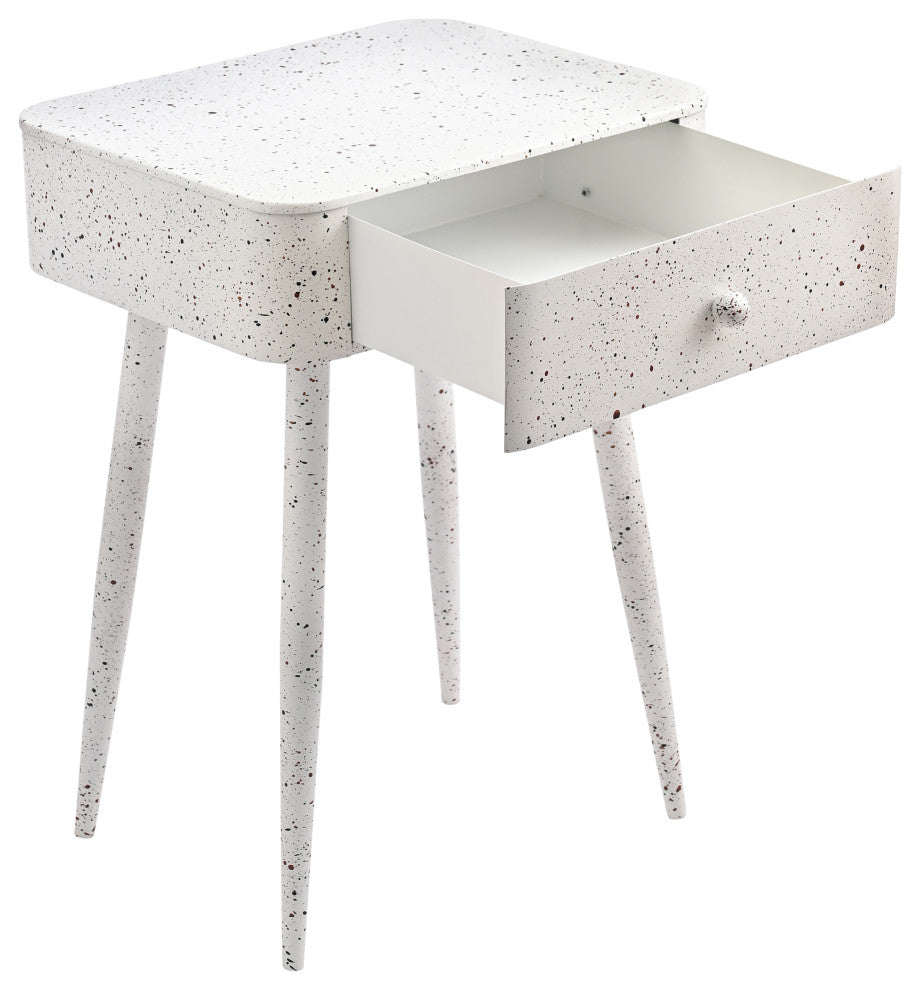 Rylan Iron Night Stand, White, Terrazzo