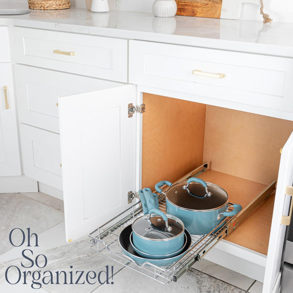 TARTO Pull Out Cabinet Organizer, Heavy Duty -Lifetime Limited Warranty - Steel, 11"x21"