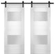 Double Barn Doors Opaque Glass / Sete 6222 White Silk / 13FT Rail, 60" X 80" ( 2* 30x80)