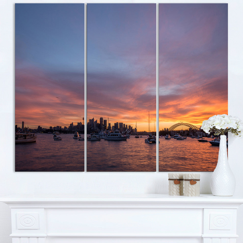 "Ferry in Sydney Harbor at Sunset" Metal Wall Art, 3 Panels, 36"x28"