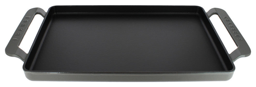 Chasseur 14" Caviar-Grey Rectangular French Enameled Cast Iron Griddle