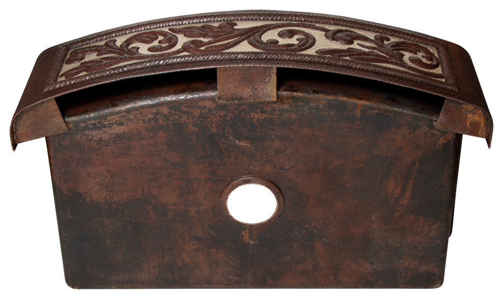 33" Farmhouse One Bowl Silver Round Apron Hammered Copper Kitchen Sink, 16 Gauge