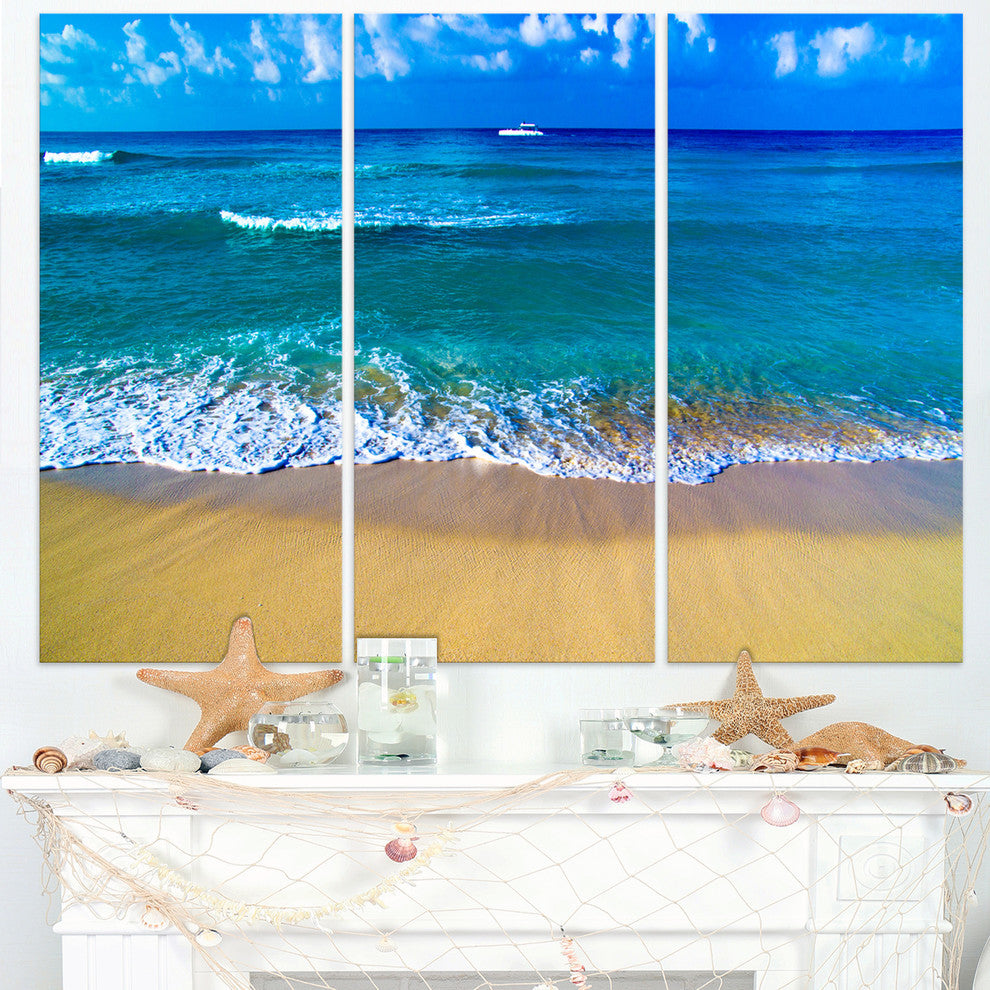 "Floating Blue Waves Beach" Metal Wall Art, 3 Panels, 36"x28"