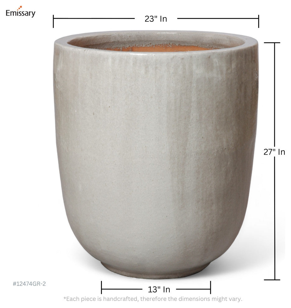 27" Round Gray Ceramic Planter