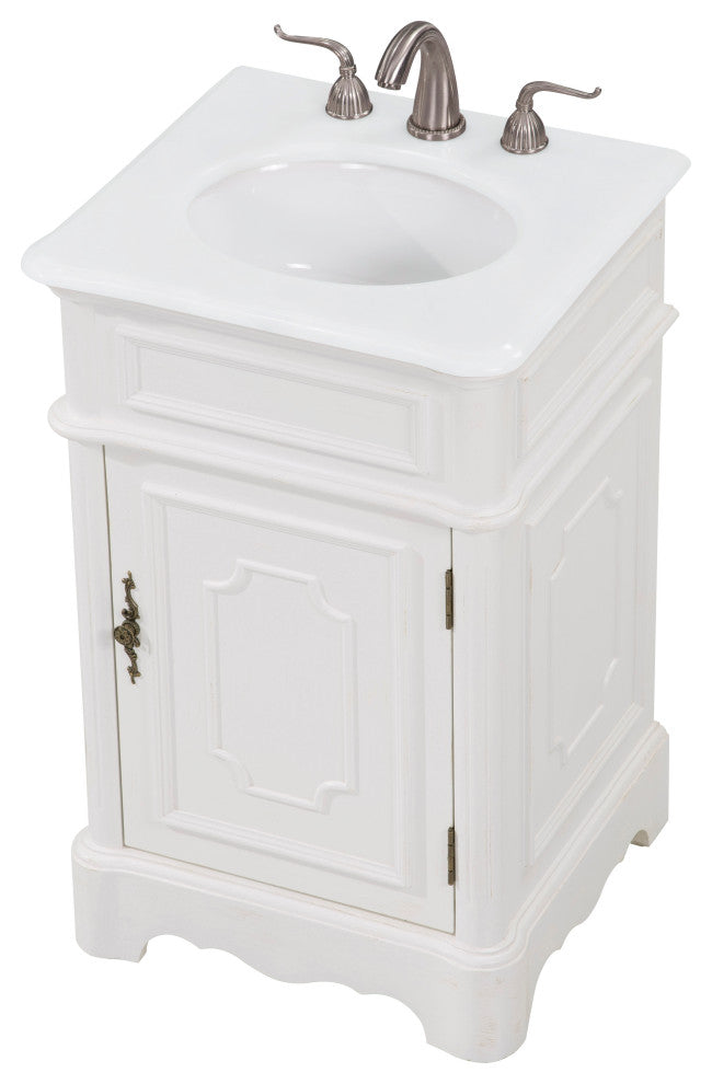 21" Single Bathroom Vanity, Antique White, Ivory White Engineered Marble Top