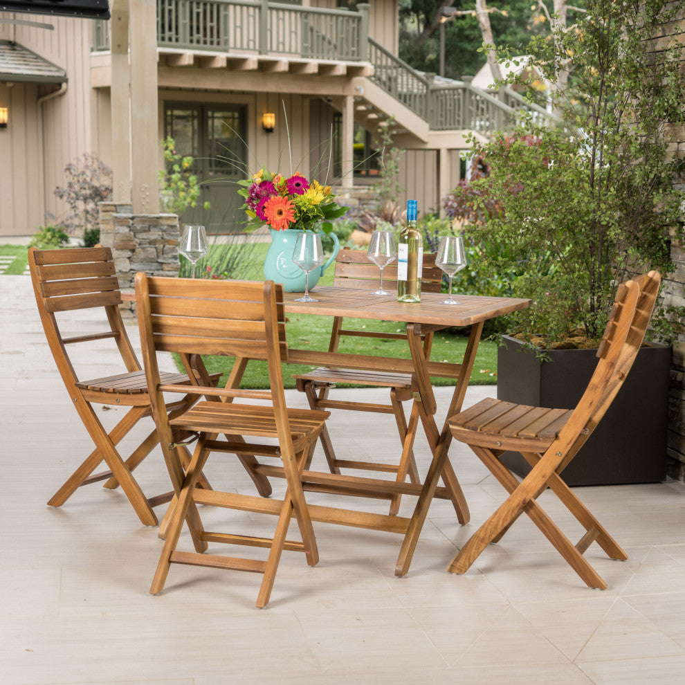 GDF Studio Vicaro Outdoor Acacia Wood Foldable Dining Set