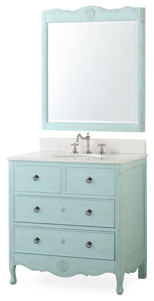 34" Dalleville Light Blue Bathroom Vanity, With Mirror