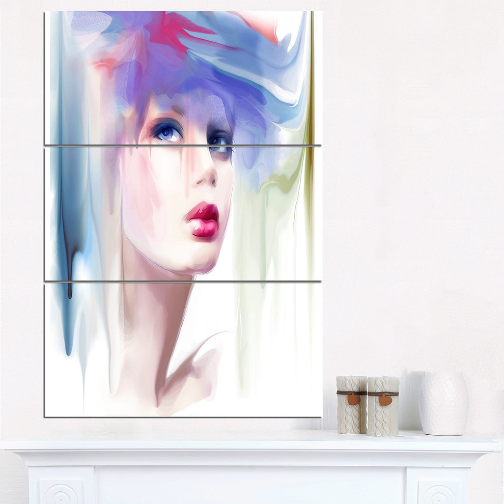 "Portrait of Beautiful Girl" Portrait Metal Wall Art, 3 Panels, 28"x36"
