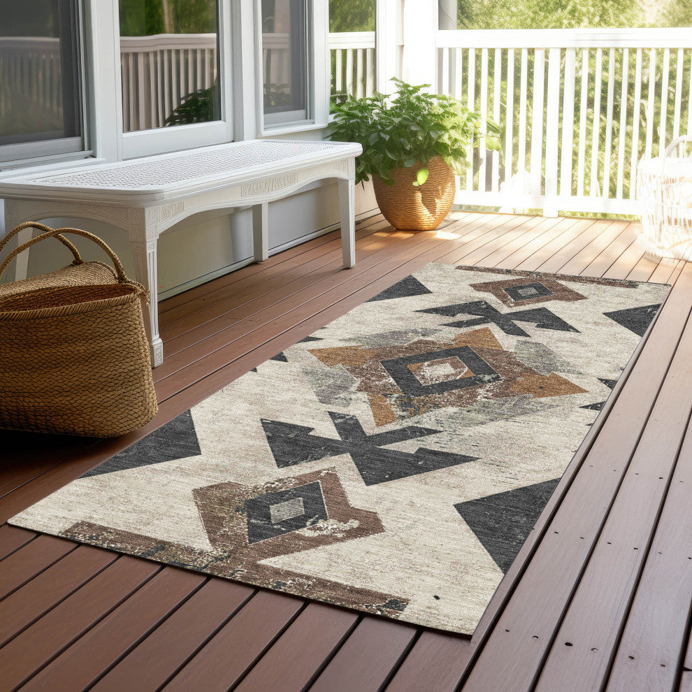 Machine Washable Indoor/Outdoor Chantille ACN1882 Beige 2'3" x 7'6" Runner Rug