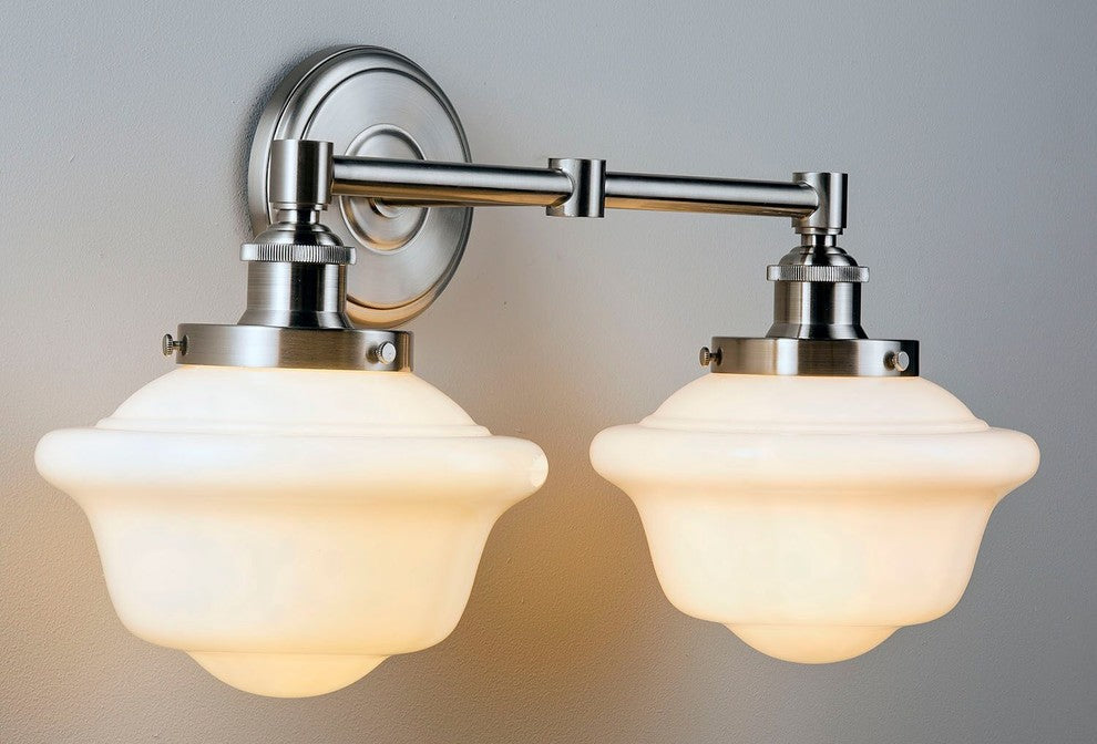 Lavagna 2 Light Schoolhouse Wall Sconce with Milk Glass, Brushed Nickel