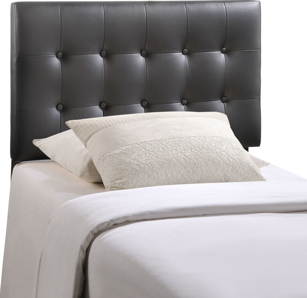 Modern Contemporary Twin Size Vinyl Headboard, Black Faux Leather