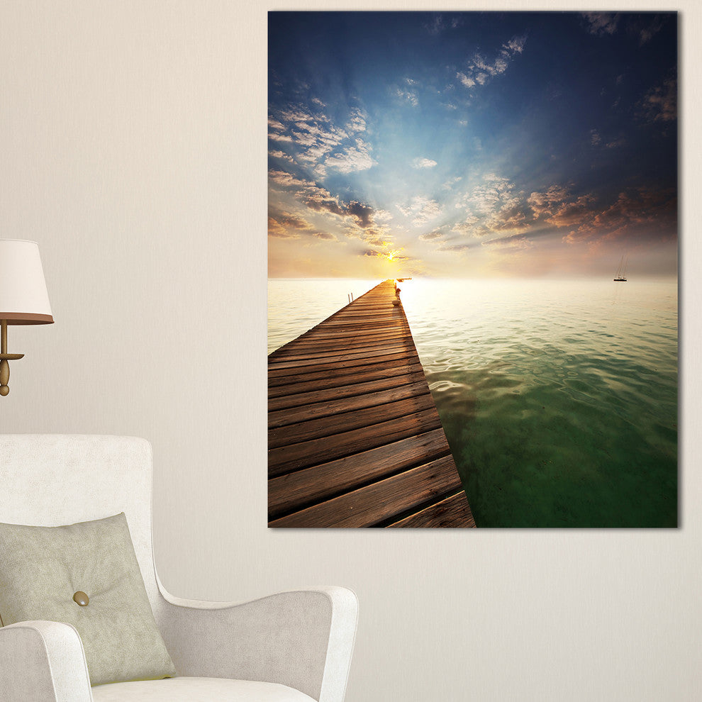 "Wooden Boardwalk Into Indefinite Sea" Sea Bridge Canvas Print, 20"x40"