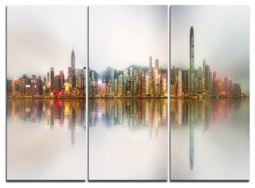 "Singapore Financial District Panorama" Metal Wall Art, 3 Panels, 36"x28"