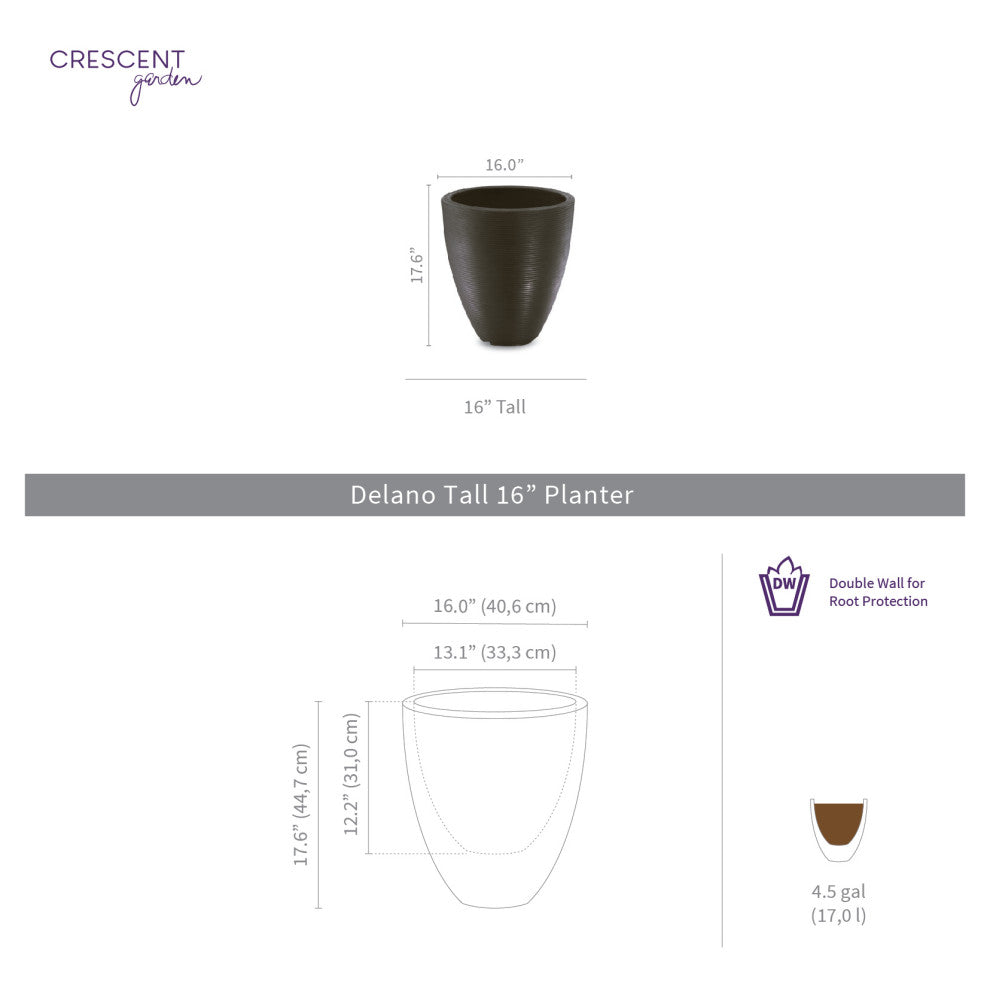 Delano 16" Planter, Caviar Black, 16"