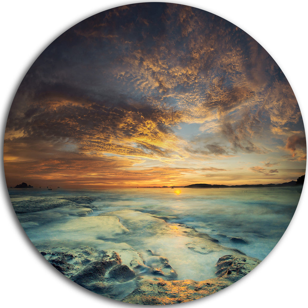 The Tanah Lot Temple In Bali Island, Modern Beach Round Wall Art, 11"