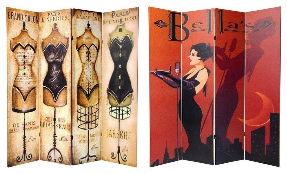 6' Tall Double Sided Mannequin and Singer Canvas Room Divider 4 Panel