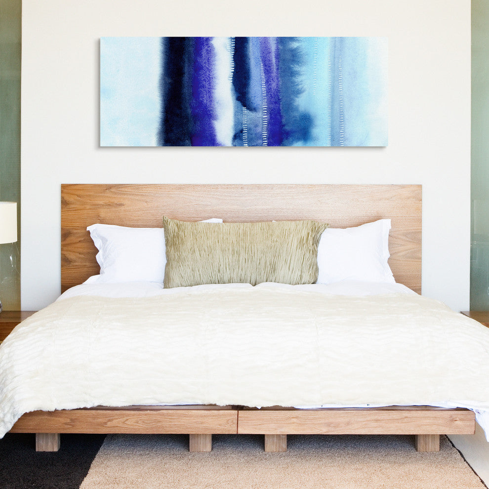 "Shorebreak Abstract A" Blue Abstract Wall Art Tempered Glass Wall Art 63" x 24"