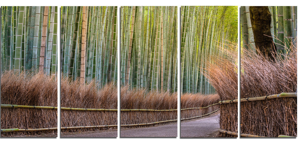 "Pathway Inside Bamboo Forest" Forest Canvas Wall Art Print, 5 Panels, 60"x28"