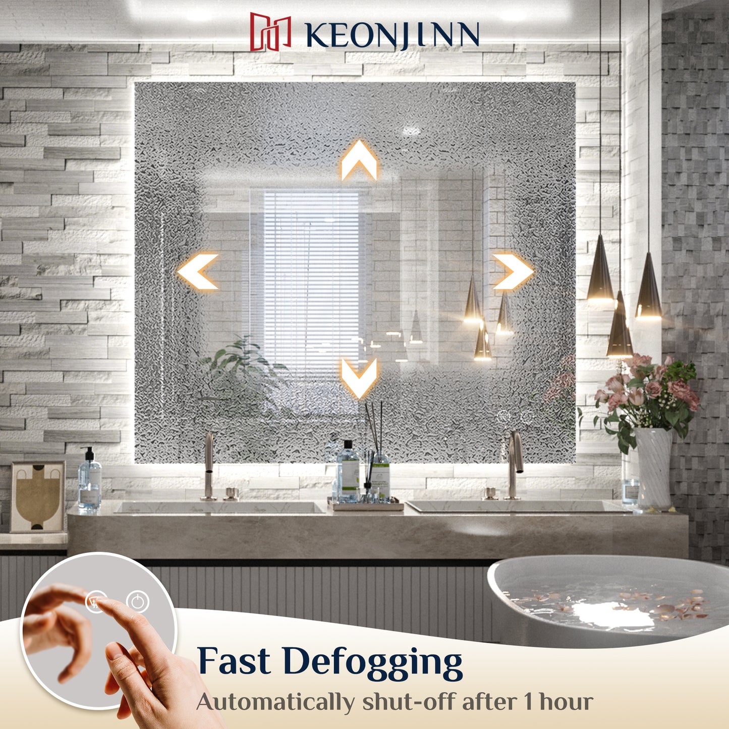 Backlit LED Mirror for Bathroom, Anti-Fog Dimmable, Silver, 60x40