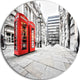 Phone Booths On Street, Cityscape Round Wall Art, 36"