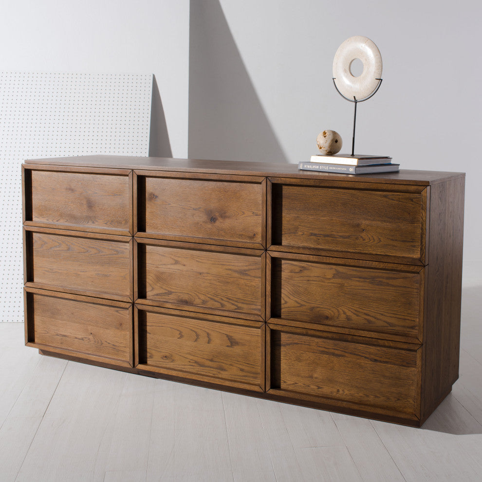 Safavieh Couture Zeus 9 Drawer Dresser, Medium Oak