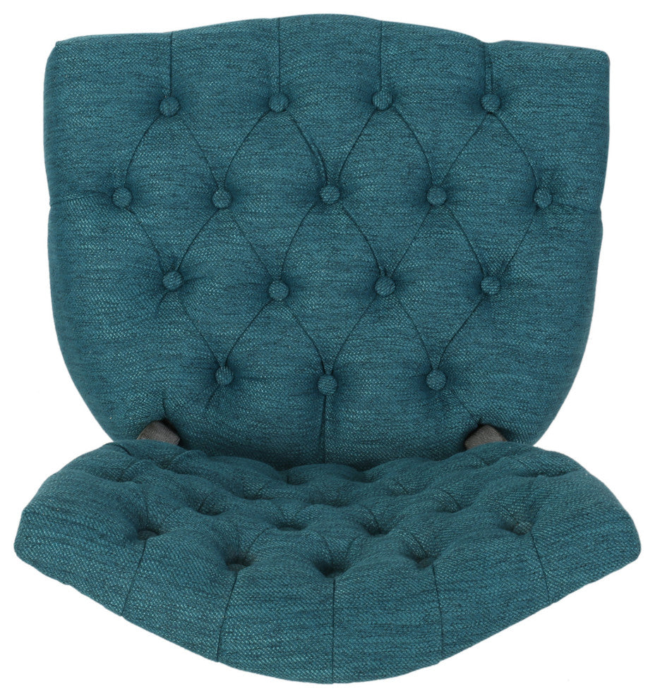 Case Tufted Dining Chair With Cabriole Legs, Set of 2, Teal, Brown Wash Finish