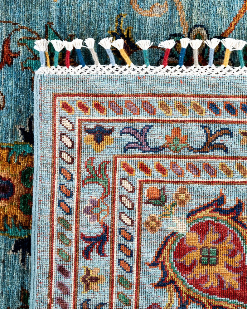 Tribal One-of-a-Kind Hand-Knotted Area Rug Light Blue, 9' 2" x 11' 4"