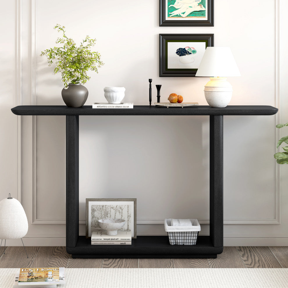 GDF Studio Wood Console Table With Curved Corners, U-Base, Black