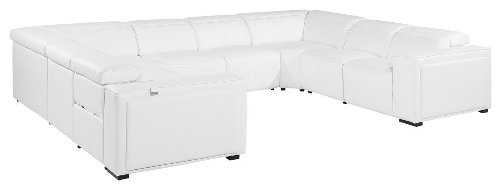 Niccolo Italian Leather 8-Piece U-Shaped 4 Power Reclining Sectional, White.