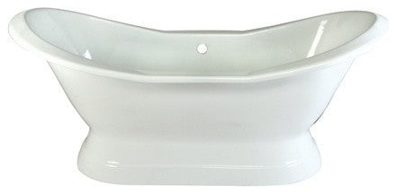 72" Cast Iron Double Slipper Pedestal Tub No Faucet Drillings, White
