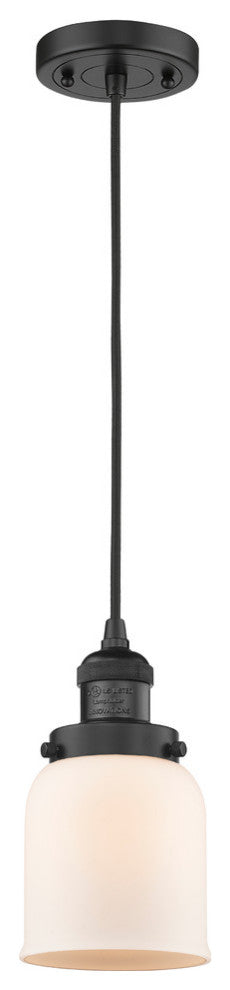 Small Bell 1-Light LED Pendant, Matte Black, Glass: Matte White Cased