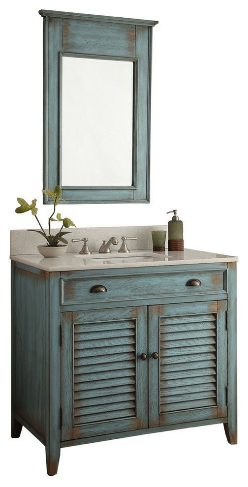 36" Distress Blue Abbeville Bathroom Sink Vanity and Mirror CF-28884BU-MR-BS