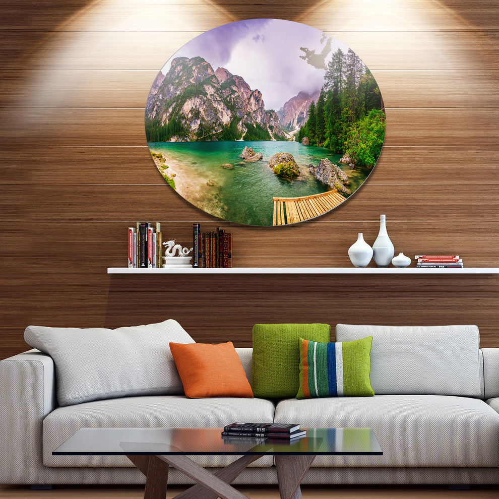Mountain Lake Between Mountains, Landscape Wall Disc Metal Artwork, 36"