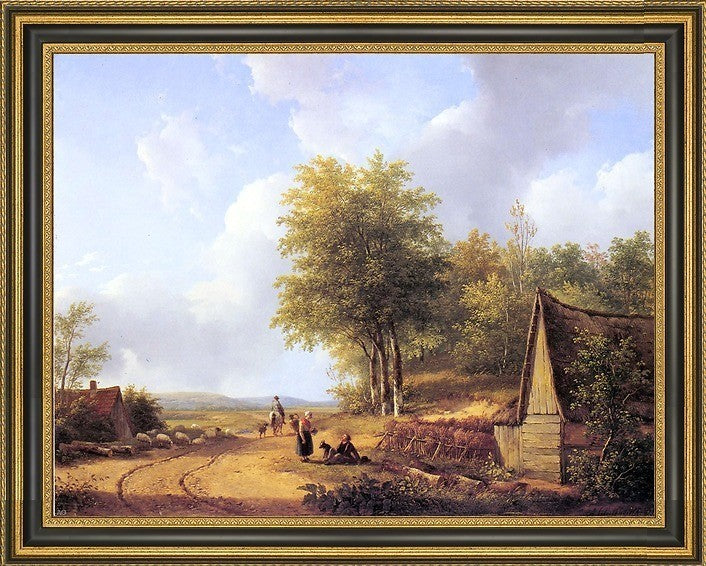 Andreas Schelfhout The Country Road Framed Premium Canvas Print, 21"x28"