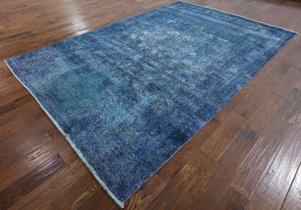Hand Knotted Blue Overdyed 7'x10' Oriental Rug, W2579