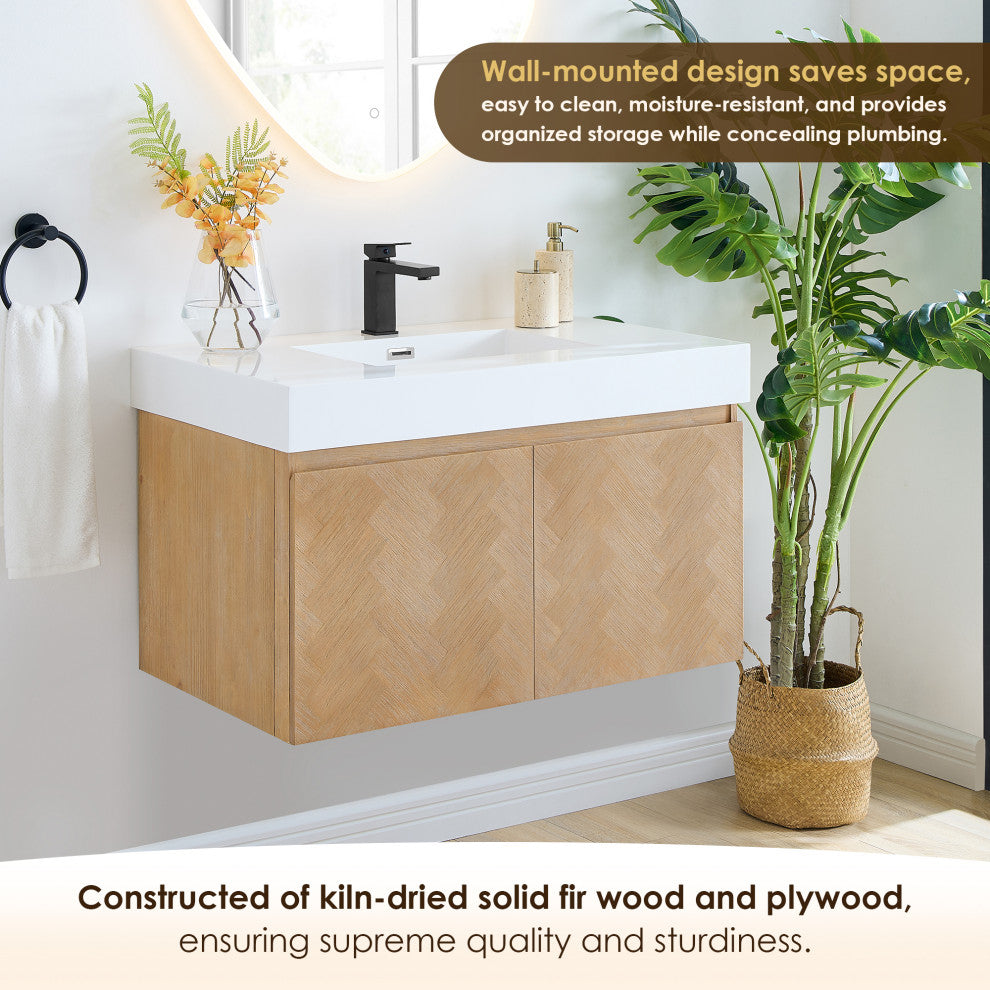 Siena Wall-mounted Single Bath Vanity, Light Brown, 36inch, With Mirror