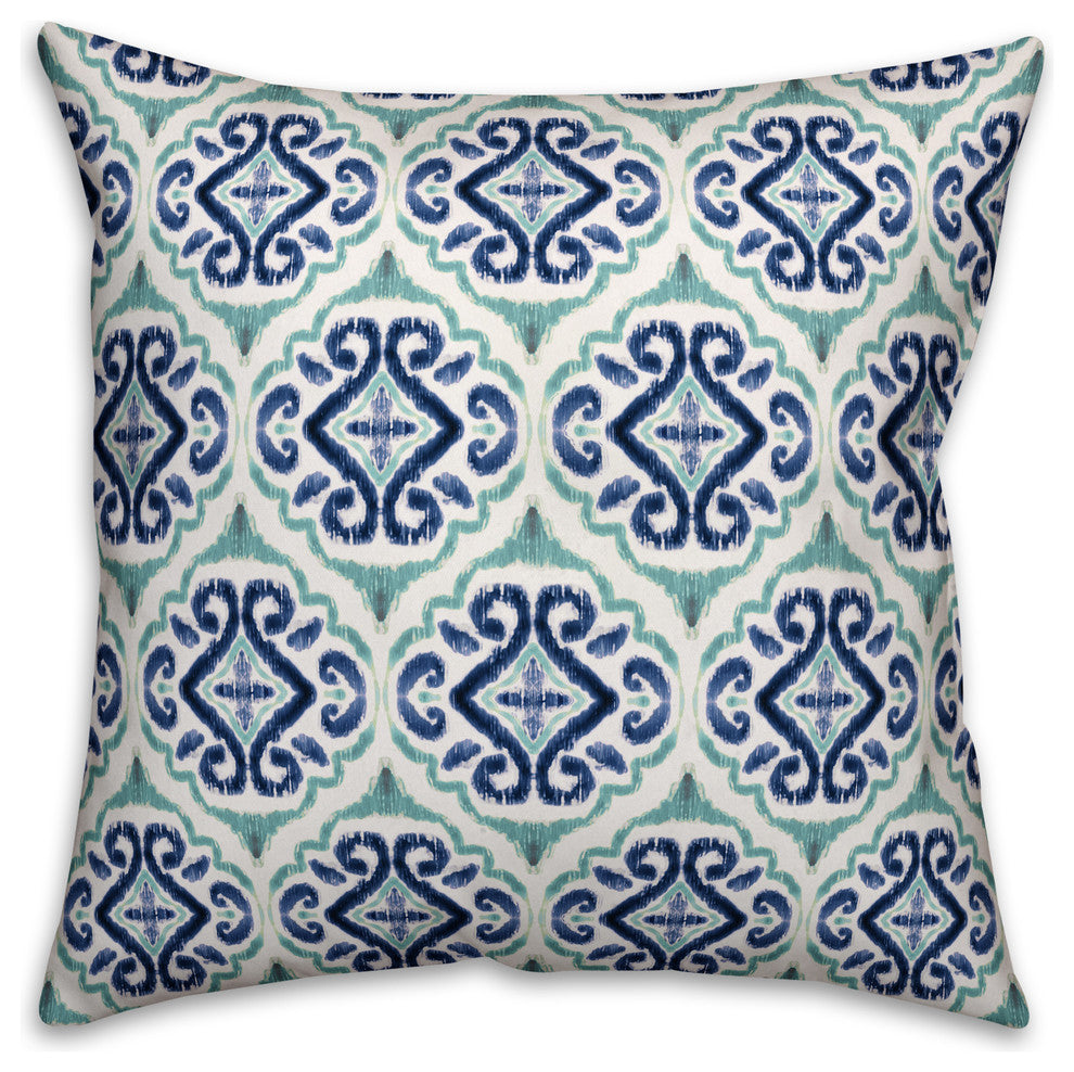 "Blue Watercolor Medallion" Outdoor Throw Pillow, 18"x18"