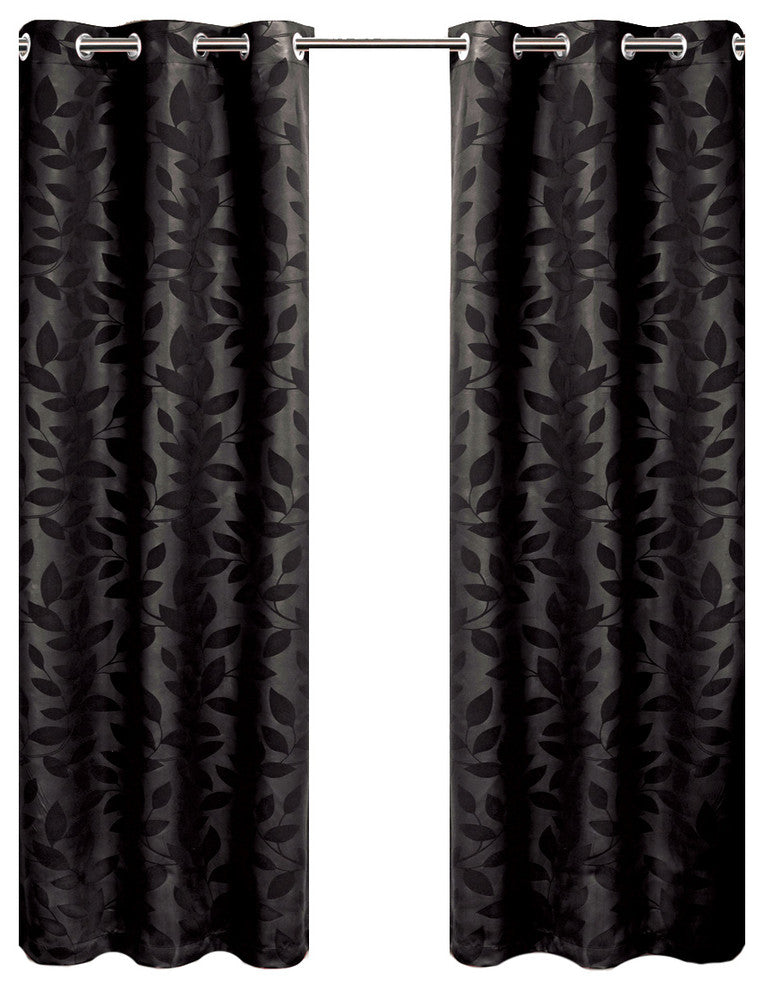 Virginia 2PC Blackout Weave Grommet Panels, Black, 74"x96"