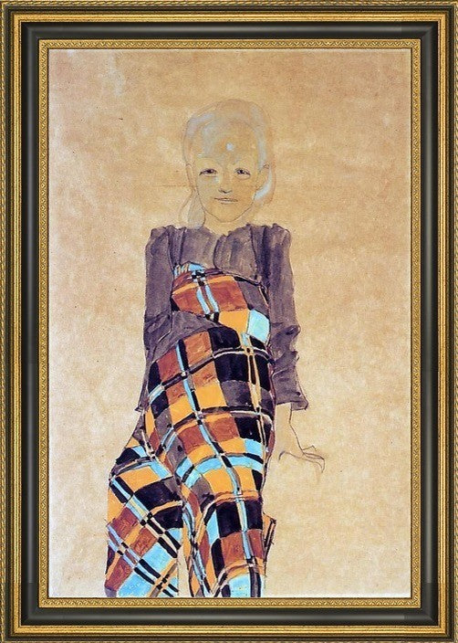 Egon Schiele Seated Girl - 18" x 27" Framed Premium Canvas Print