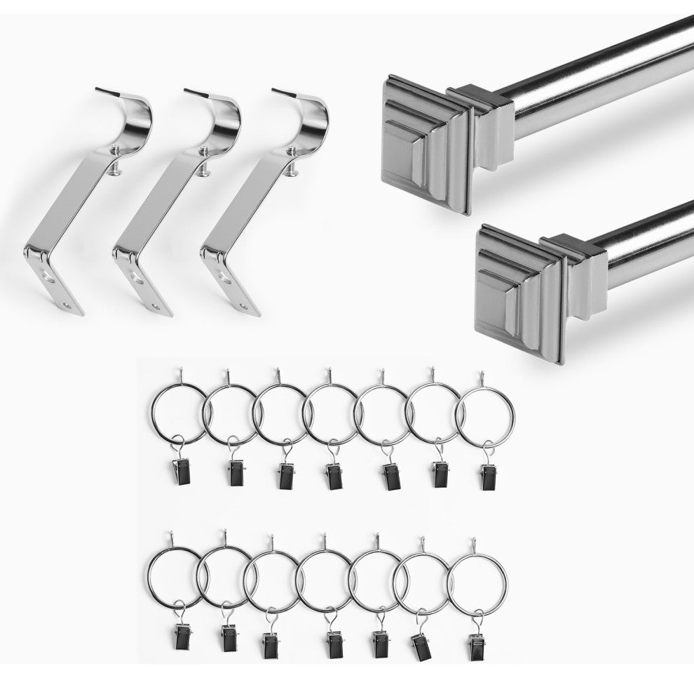 Modern Square Extendable Metal Rod Set, 52" 144", Nickel