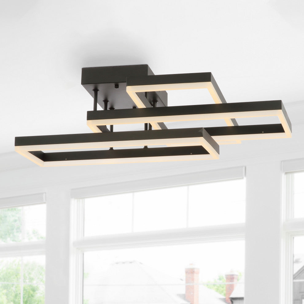 Turing 28" Geometric Integrated LED Metal Flush Mount, Black