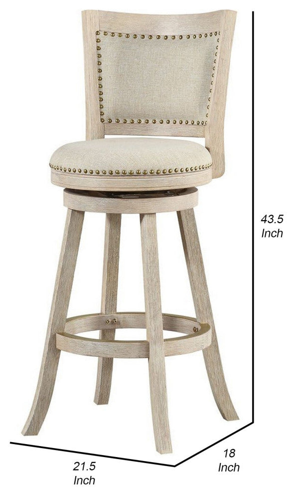 Benzara BM239739 29" Curved Back Wooden Swivel Bar Stool, Nailhead Trim, Gray