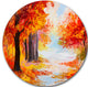 Orange Forest In Autumn, Landscape Disc Metal Artwork, 23"