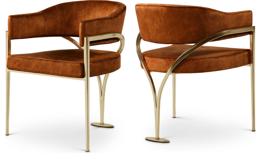 Madelyn Upholstered Dining Chair, Set of 2, Cognac, Velvet, Gold Finish