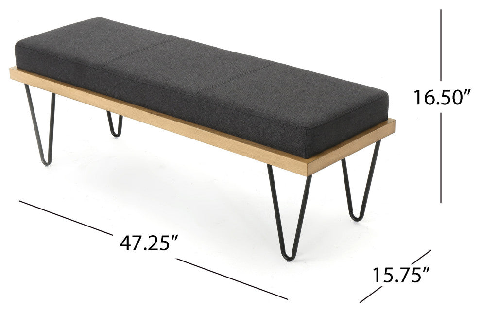 GDF Studio Elaina Industrial Modern Fabric Bench, Dark Charcoal