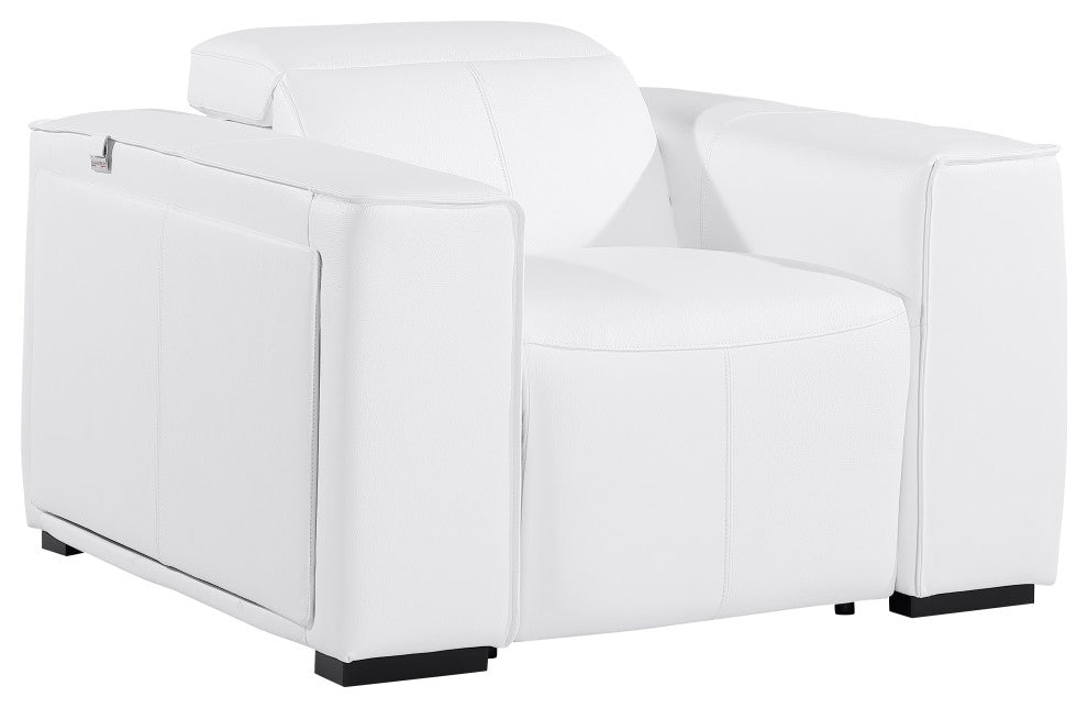 Niccolo Italian Leather Power Reclining Arm Chair With Power Headrests, White
