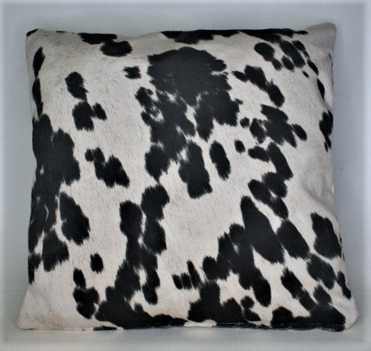 Cowhide Faux Fur Black White Decorative Throw Pillow, 18"x18"